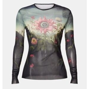 Monse Rose Printed Mesh Top Long Sleeve Mesh Surrealist Sheer Long Sleeve Sz L